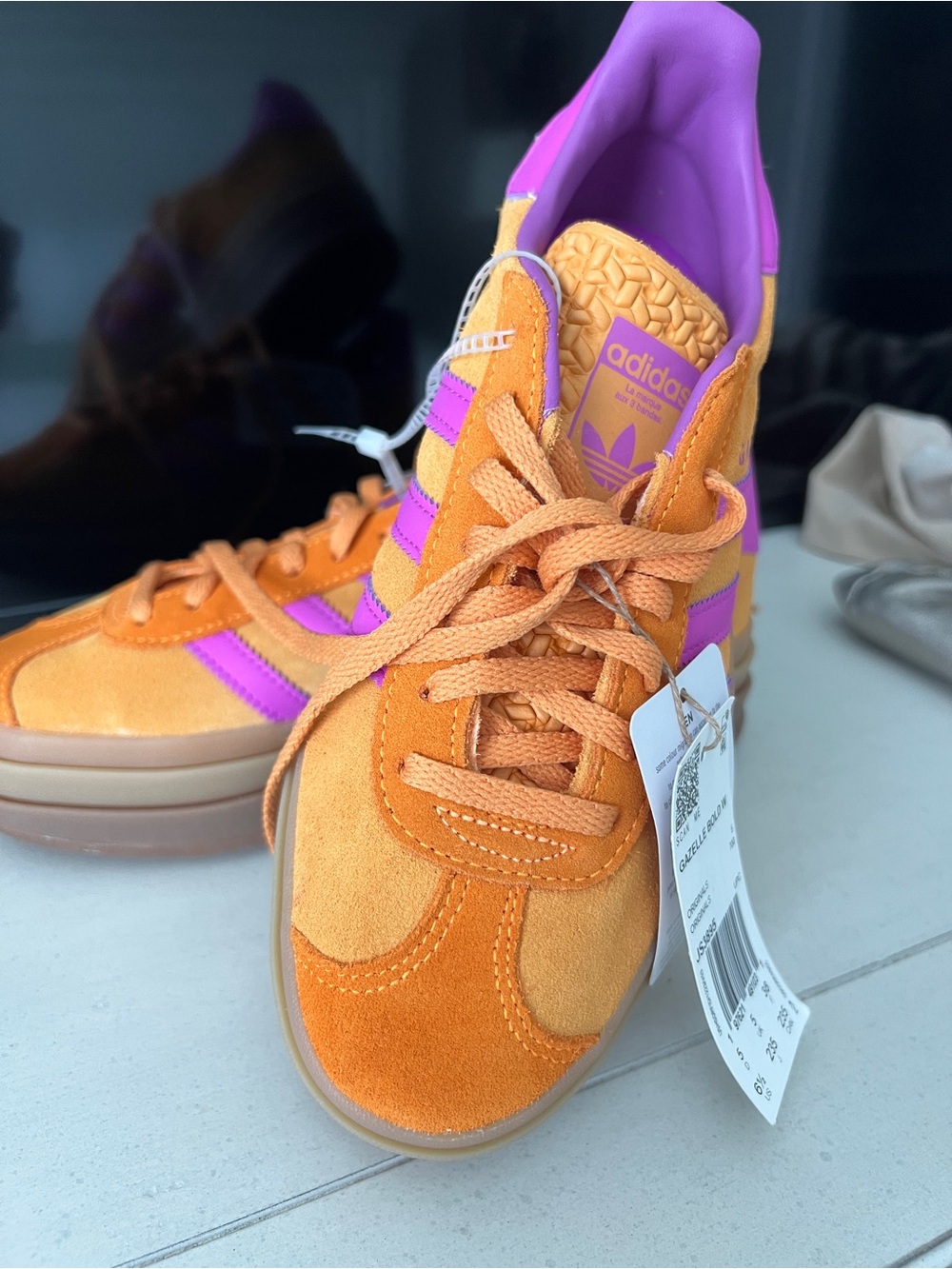 WOMEN'S ADIDAS ORIGINALS GAZELLE BOLD CASUAL SHOES - Flash Orange/Purple Burst - Picture 6 of 10